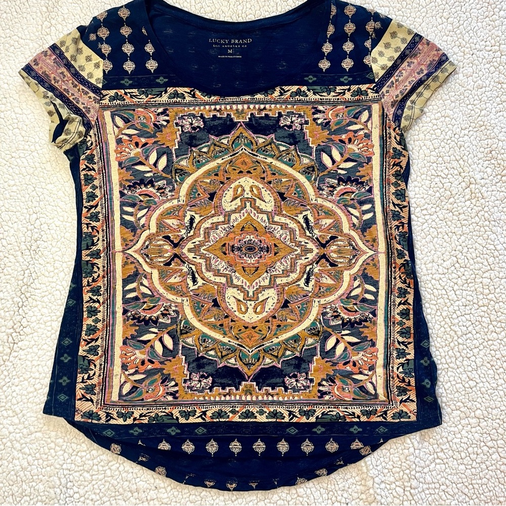 Lucky Brand Women's Short Sleeve Mandala Top